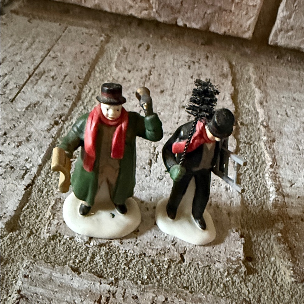 Department 56  "Town Crier & Chimney Sweep" porcelain figurine set.